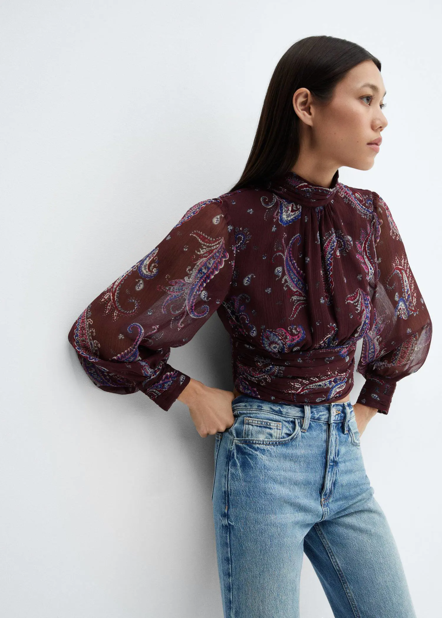 Mango Paisley blouse with puffed sleeves. 1