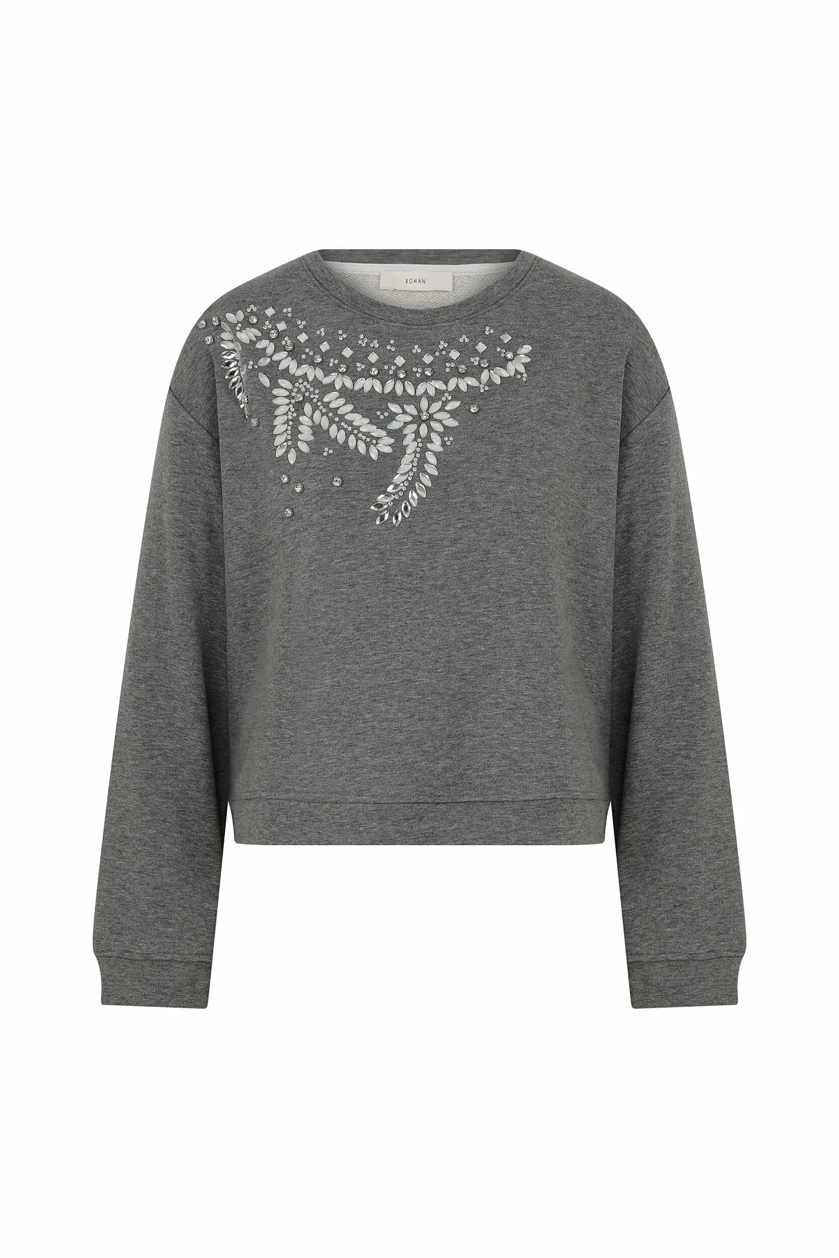 Roman Boatneck Sweatshirt with Embroidered Design - 1 / GREY. 1