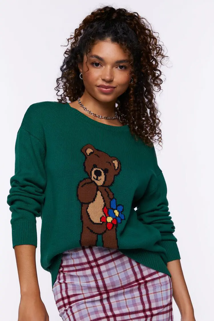 Forever 21 Forever 21 Teddy Bear Graphic Sweater Green/Brown. 1