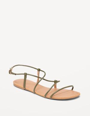 Faux-Leather Asymmetric Strappy Sandals for Women green