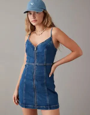 Zip-Front Denim Mini Dress