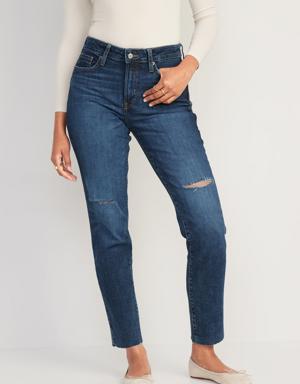 High-Waisted O.G. Straight Ripped Cut-Off Jeans for Women blue
