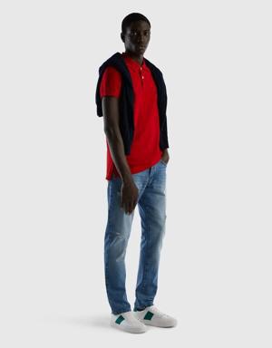 Erkek Kırmızı Slim Fit Kısa Kollu Polo Tshirt