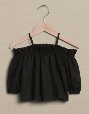 Bria Linen Off-Shoulder Top for Baby + Toddler black