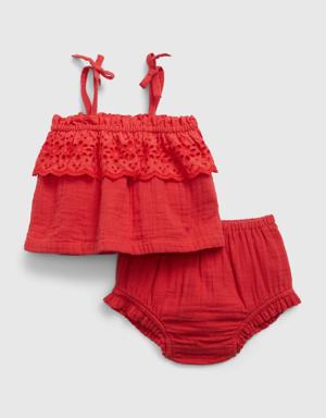 Baby Eyelet Two-Piece Outfit Set red