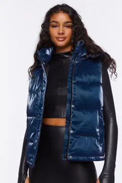 Forever 21 Forever 21 Hooded Puffer Vest Blue. 2