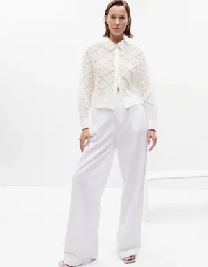 Gap Cropped Crochet Shirt white