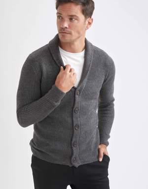 Slim Fit Şal Yaka Düğmeli Triko Hırka