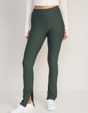 Old Navy Extra High-Waisted PowerSoft Rib-Knit Split Flare Leggings for Women green