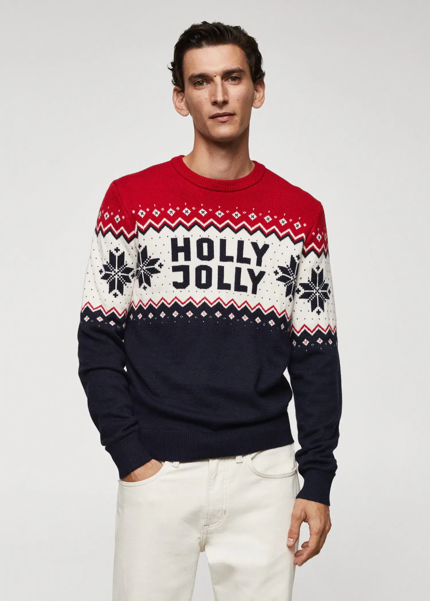 Mango Żakardowy sweter z bożonarodzeniowym motywem. 1