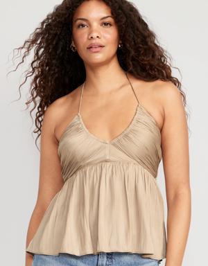 Old Navy Shirred Satin Halter Top for Women brown