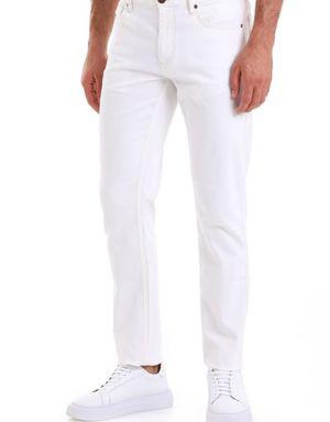Beyaz Dinamik Fit Düz Pamuklu Beş Cep Kot Pantolon