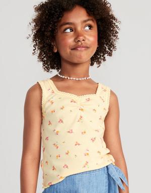 Sweetheart Lace-Trim Printed Tank Top for Girls yellow