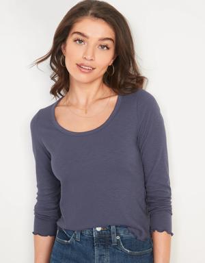 Slim-Fit Rib-Knit Long-Sleeve T-Shirt for Women blue