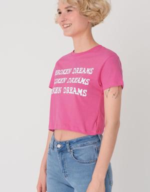 Dreams Baskılı Kısa Kollu Crop T-shirt