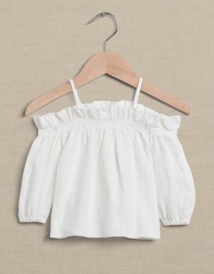 Bria Linen Off-Shoulder Top for Baby + Toddler white