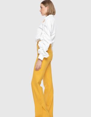 High Waist Side Slit Flare Yellow Trousers