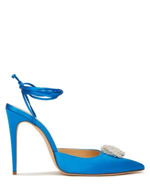 Mavi Toka Detaylı İpek Topuklu Ayakkabı