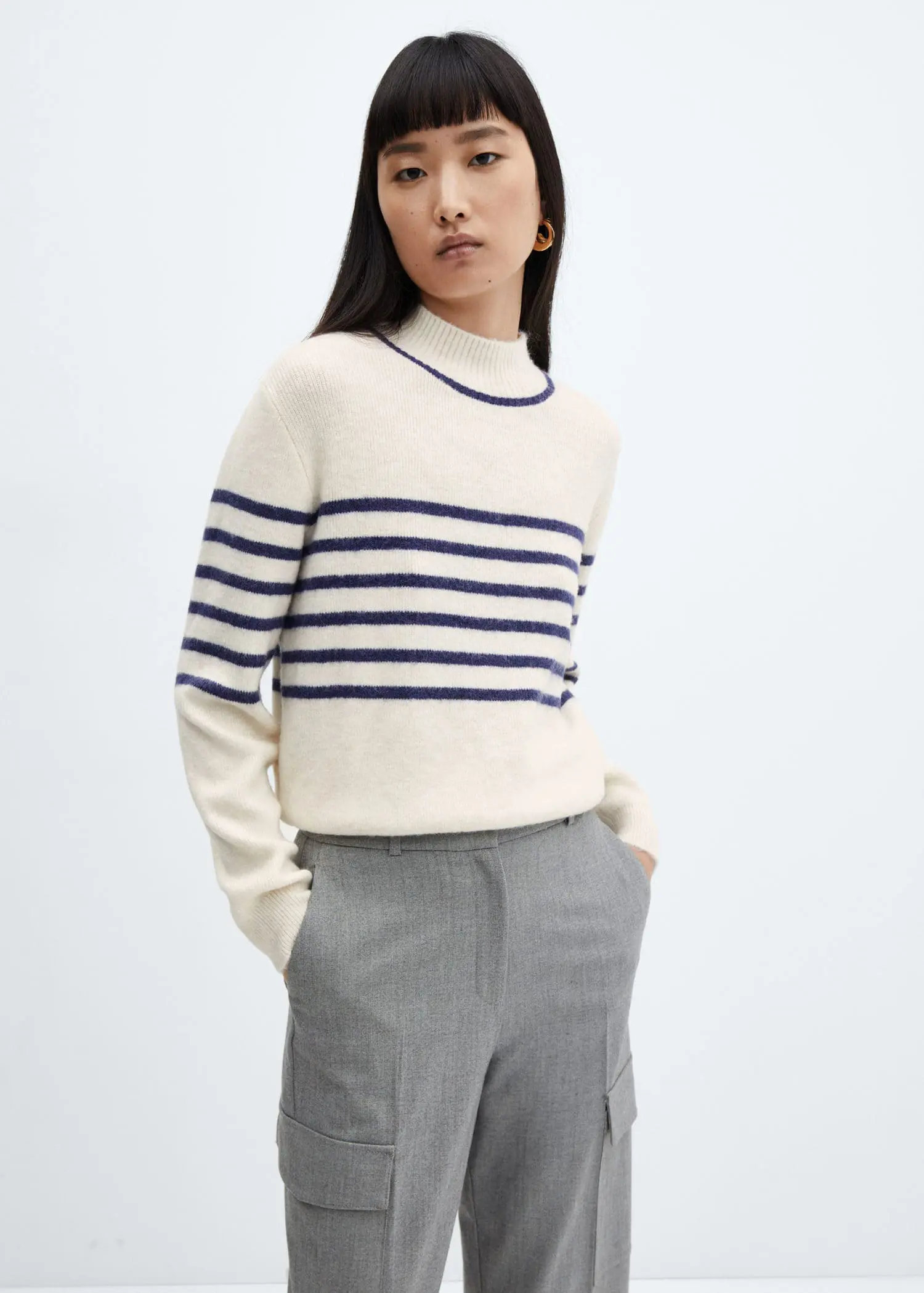 Mango Stripe-print sweater with Perkins neck. 1