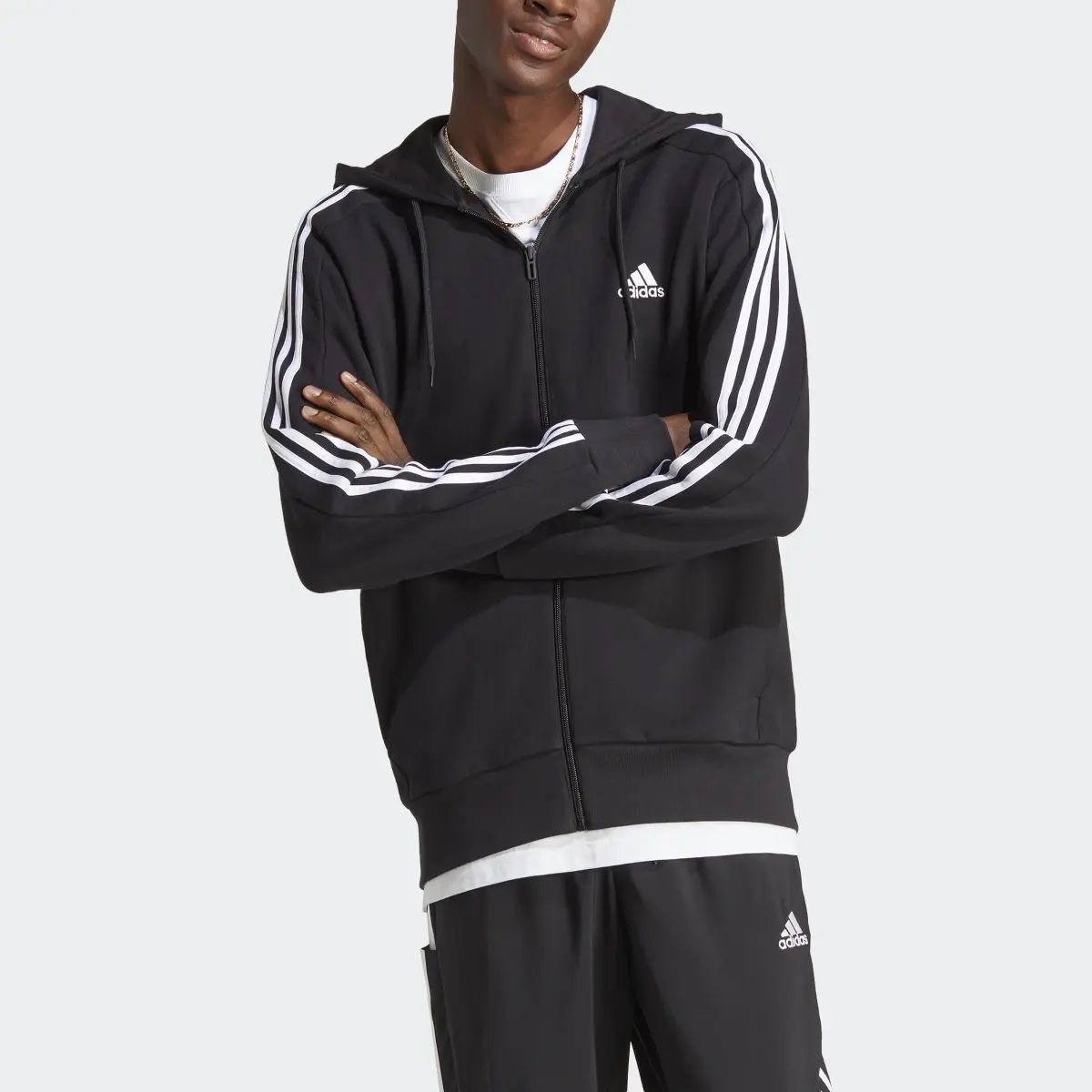Adidas Essentials French Terry 3-Stripes Full-Zip Kapüşonlu Üst. 1