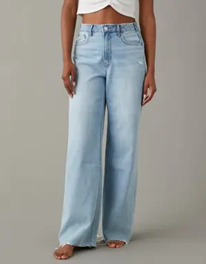 Super High-Waisted Ripped Baggy Wide-Leg Jean