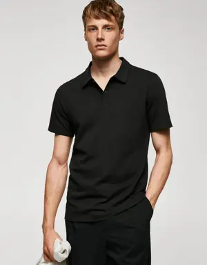 Slim-fit textured cotton polo shirt