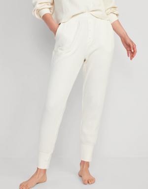 High-Waisted Waffle-Knit Pajama Jogger Pants for Women white