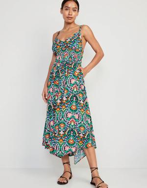 Waist-Defined Sleeveless Matching-Print Maxi Dress for Women blue
