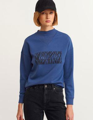 Lacivert Yüksek Yakalı Sweatshirt