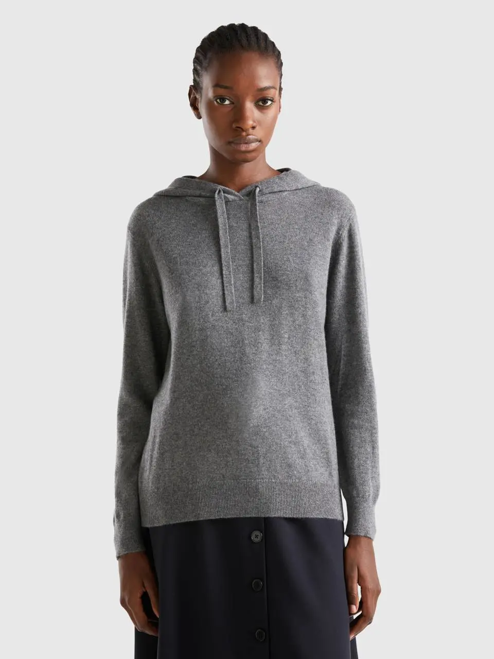 Benetton dark gray sweater with hood. 1