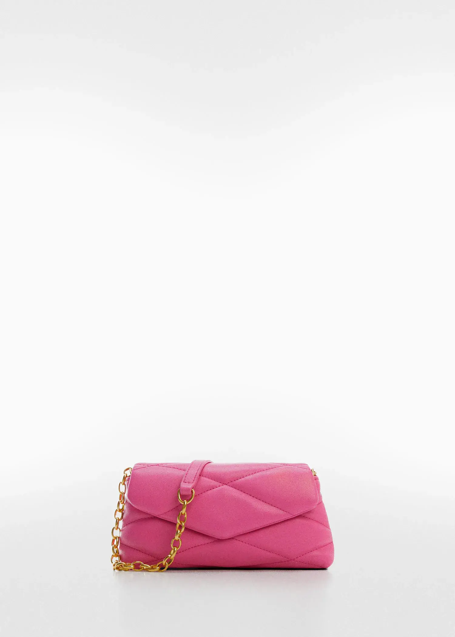 Mango Quilted chain bag. a close up of a pink purse on a white background 