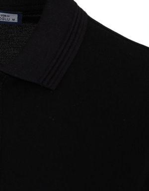 Siyah Regular Fit Düz 100% Pamuk Polo Yaka Tişört