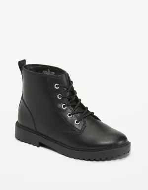 Old Navy Faux-Leather Lace-Up Combat Boots for Girls black