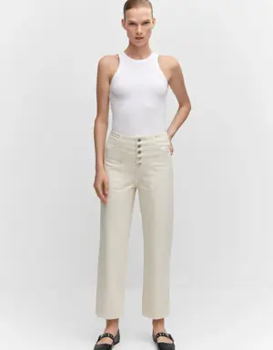 Cropped straight-leg jeans with buttons