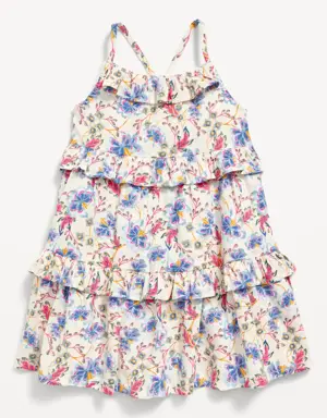 Sleeveless Printed Ruffle-Trim Swing Dress for Toddler Girls white