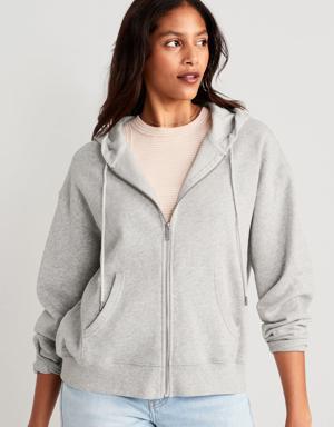 Slouchy Fleece Full-Zip Hoodie for Women gray