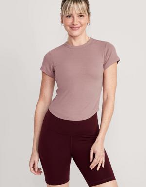 Short-Sleeve UltraLite Cropped Rib-Knit T-Shirt for Women pink