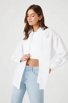 Forever 21 Forever 21 Oversized Curved Hem Shirt White. 2