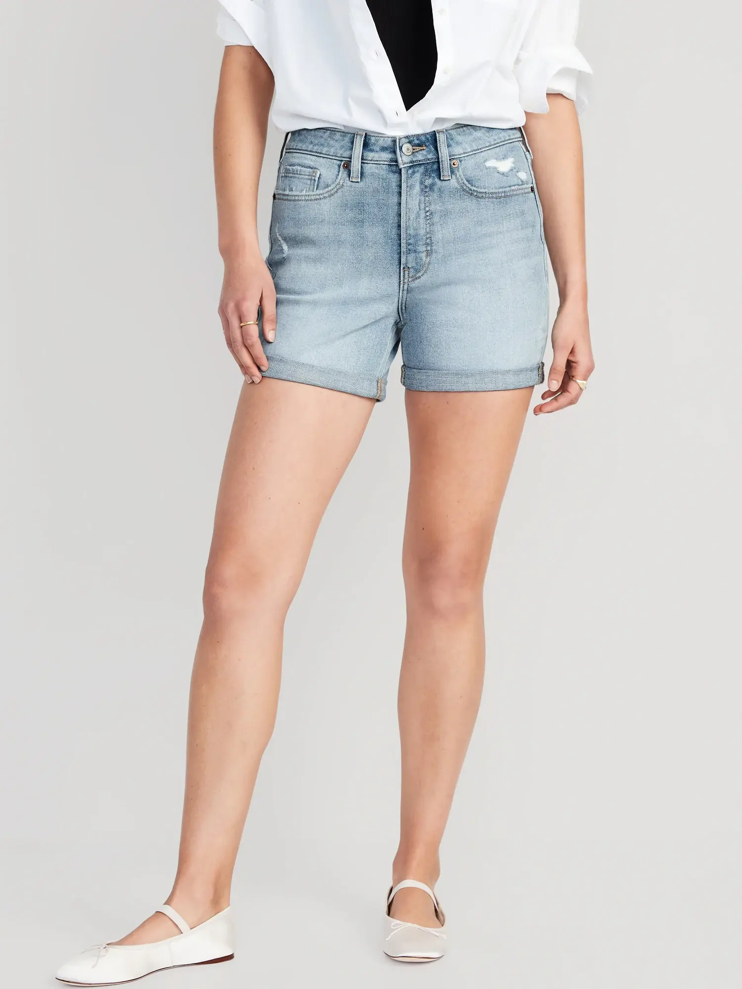 Old Navy High-Waisted OG Cuffed Jean Shorts for Women -- 5-inch inseam blue. 1