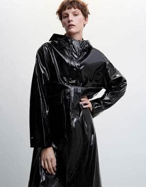 Patent leather hooded parka
