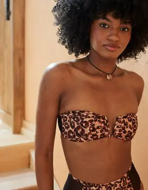 Leopard Mesh V Wire Bandeau Bikini Top