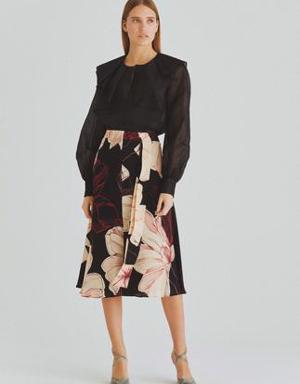 Floral Waist Tie Midi Skirt