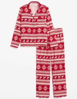 Printed Flannel Pajama Set for Women red