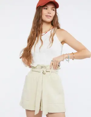 Forever 21 Belted Paperbag Twill Shorts Tan