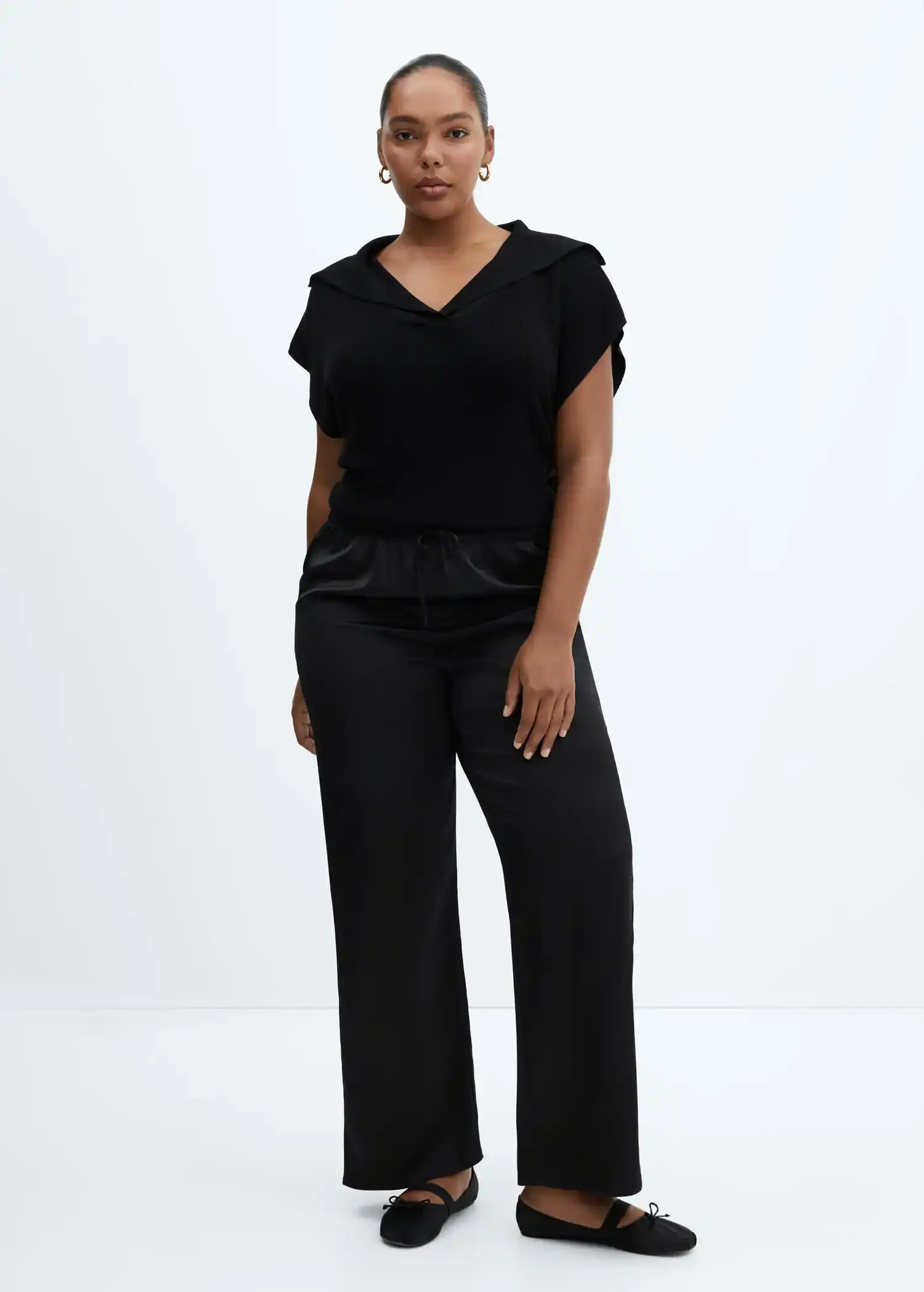 Satin-finish elastic waist trousers - Woman