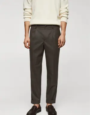 Slim-fit check-print trousers