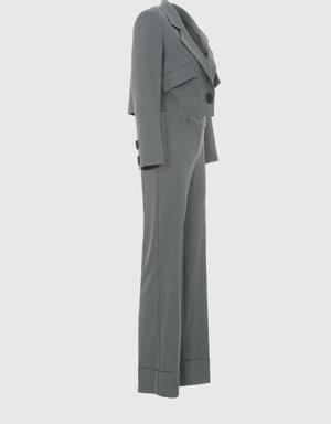 Gray Suit With Crop Jacket And Palazzo Trousers With Side Closure