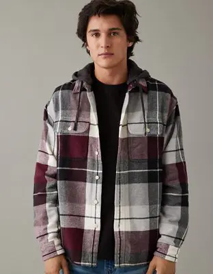 American Eagle Hooded Flannel Shirt. 1