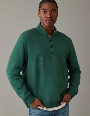 American Eagle Super Soft Colorblock Quilted Quarter-Zip. 1