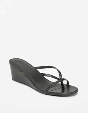 Old Navy Faux-Leather Wedge Thong Sandals for Women black